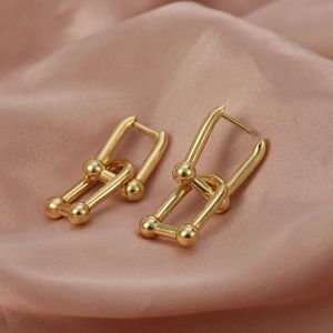 Boucle d'oreille en laiton plaqué or en forme de U, marque de luxe, bijoux pour femmes, cadeau