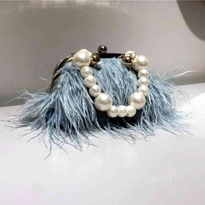 Marque de luxe poignée femme portefeuille rétro Lux sac à bandoulière 2022 mode tempérament plumes perle chaîne bandoulière pochette