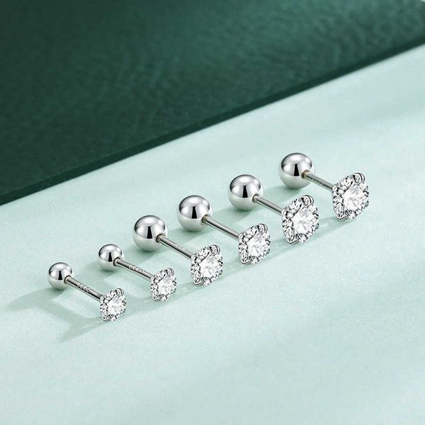 Pendientes para el hogar de la marca de lujo S999 Silver Controlon Diamante Four Claw Single Zircon Ball Ball Ball Pendientes de hebilla para y minimalista K-dorado con logotipo