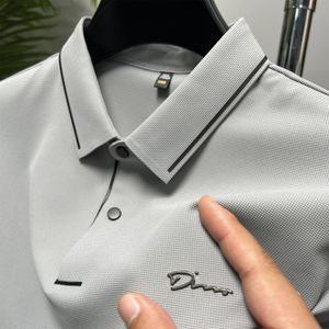 Marque de luxe glace soie hommes Polo été brodé à manches courtes coréen mode décontractée sans fer sans Trace hommes T-Shirt 240329