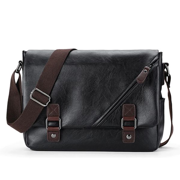 Bolso de mensajero de cuero de marca de lujo para hombre, bolso de negocios negro, bandolera clásica para hombre, Bolsa de hombro informal 240311