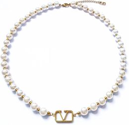 Marca de lujo letra V colgante collar pulsera perla blanca joyería para regalo