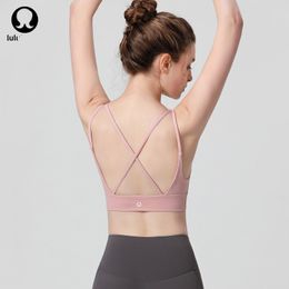 Marque de luxe Lu Lu sous-vêtements de fitness pour femmes, beau dos et abdomen, sports doux, exercice de yoga, course à pied, sous-vêtements de cyclisme, soutien-gorge de yoga, coussin de poitrine intégré d'été