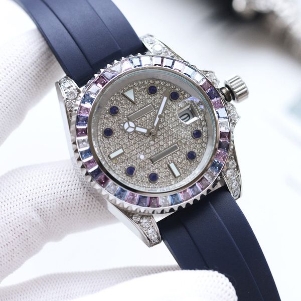 Montre mécanique de marque de luxe pour hommes, mouvement automatique de qualité supérieure avec diamants minéraux 40mm, super miroir, scratch RLX