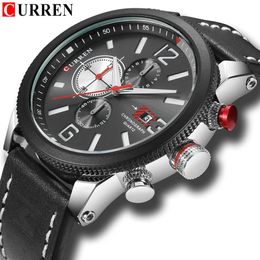 Luxus Marke Männer Militär Quarz Uhren Casual Sport Chronograph Wriswatch CURREN Lederband Wasserdicht Relogio230A