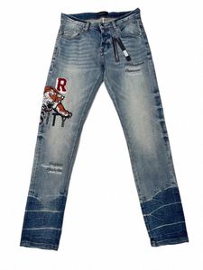 Marque de luxe Jeans pour hommes Streetwear AM Tiger Alphabet broderie Denim pantalon 2024 nouveau design à la mode mâle Slim Stretch déchiré Jean D5x5 #