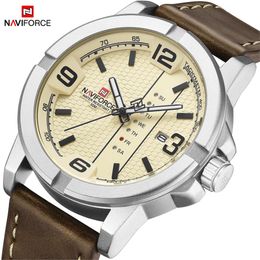 Marque de luxe NAVIFORCE NF9177 Semaine Date Double Affichage Quartz Montre-Bracelet Hommes Casual Militaire Sport En Cuir Montres Mâle Horloge