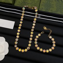 Luxe merk ketting armband oorbellen messing G brief kleurrijke diamanten mode-sieraden sets voor vrouwen feestgeschenken zonder doos