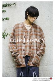 Luxe merk Our Legacy bruin geruit mohair vest gemengd gebreid truijack Gebreide effen kleur wollen trui