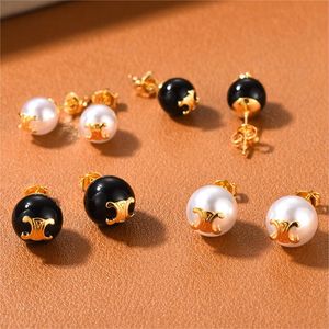 luxe merk parel bal designer oorbellen voor vrouwen eenvoudige zwarte onyx wind oorbellen geometrie tendens ontwerp oorbel oorbellen oorringen aretes sieraden vrouw