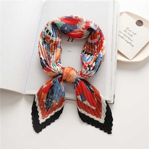 Luxury merk Print Crinkle Silk Sjalf Women Design Neck Tie Foulard Headkerchief Vrouwelijk HaJab Hair Hand Pols 2022 Bandana G220513