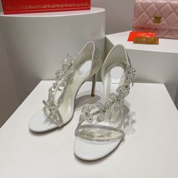 Marca de lujo RC FIoriance para mujer boda tacón alto 9,5 CM sandalias flor diamante Sexy señoras zapatos de cuero Real tamaño 35-43
