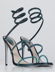 Luxe merk Renecaovilla Cleo dames sandalen schoenen kristal-verstrikte strappy spiraal hoog hakken dame sandalias feest trouwjurk EU35-43 met box9710874