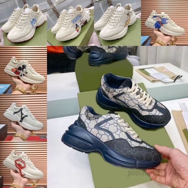 Marca de lujo Rhyton Dad GGity Zapatillas de deporte Zapatos de diseñador Zapatillas de deporte multicolores Zapatillas de deporte de hombre beige Zapatos de cuero casuales Zapatos de tenis