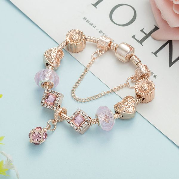 Pulsera de oro rosa de marca de lujo Pulsera con cuentas de la mejor mamá Nuevo regalo de cumpleaños Joyería al por mayor Pulsera de cadena de hueso de serpiente con encanto clásico