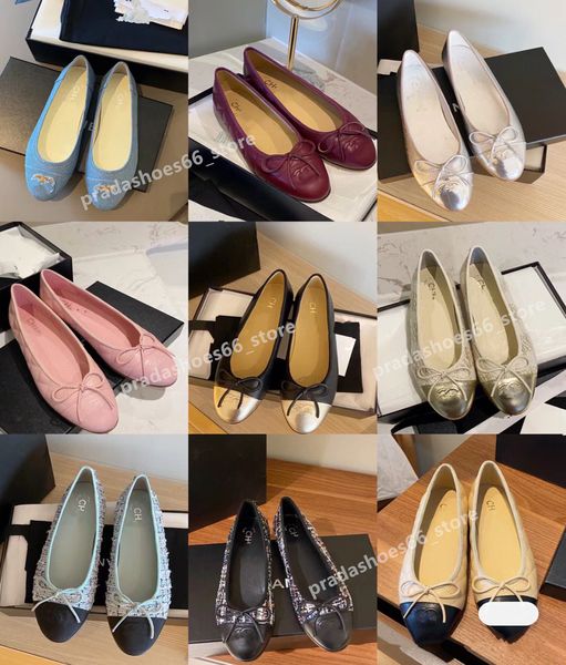 Marque de luxe bout rond arc Ballet chaussures plates cc femmes en cuir véritable peau de mouton véritable talons bas Espadrilles décontractées chaussures habillées de créateur chanes Zapatos Mujer