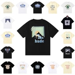 Diseñador de lujo Rhude Men Diseñador Tamisetas Use el cuello redondo de verano Men T Shirt Men Shorts Print White Black Street Cott Fi Jóvenes I2QH#
