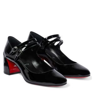 Luxe merk schoenen Parijs Dames Sandalen pumps leren schoen hoge hakken Miss Jane 55mm lakleer pomp Mary Jane dubbele riem blok hakken