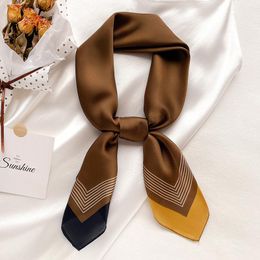 Luxury merk vierkant zijden sjaal dames gewoon gestreepte lijn sjaals en wraps mode tas sjaals haar tie bandanas 70 70 cm