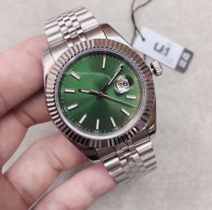Luxemerk ST9 Men's automatische mechanische horloge Datum Just Green Dial gecanneleerde ring 116333 126334 Roestvrij staalkast