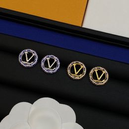 Luxe Merk Stud Oorbellen Volledige Diamanten Holle V Brief Trendy Koperen Verlovingsoorbel Voor Vrouwen Feestgeschenken Groothandel