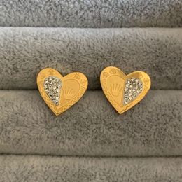 Luxury Brand Stud With Mud drill Stainless Steel Earrings Gold Plated Heart Earrings For Lady Wholesale