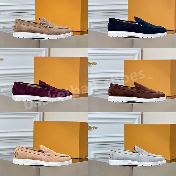 Marque de luxe en cuir suédé Slip-on Mocassins Chaussures Habillées Plat Hommes Rose Blanc Noir Peau De Vache Partie De Mariage D'affaires Mocassins Pointure 38-45