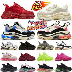 Luxuremerk Triple S Sneakers OG Designer Casual schoenen Clear Sole 3-Lagered Outsole Paris 17fw Neon Green White Sports Mens Dames Platform Loafers Old Dad Trainers