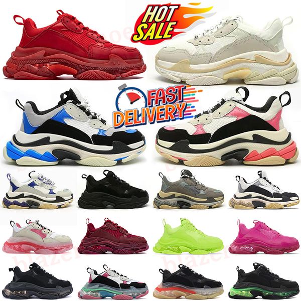 Baskets de marque de luxe Triple S OG Designer Casual Chaussures Clear Sole Semelle extérieure à 3 couches Paris 17FW Neon Green White Sports Hommes Femmes Plate-forme Mocassins vieux papa formateurs