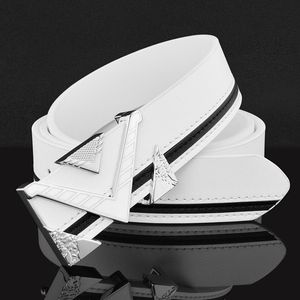 Cinturón de alta calidad con hebilla de diseño blanco y negro brillante de moda unisex de marca de lujo