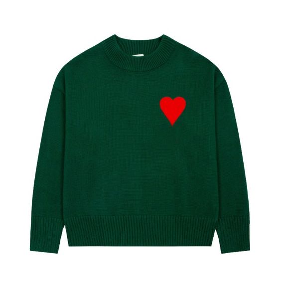 Marca de lujo Unisex Prendas de punto redondas Sudaderas Amante Una línea Pequeño Diseñador rojo Amis Suéter Hombres Mujeres Moda coreana Un suéter con patrón de corazón Amis Paris XHW3
