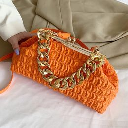 Luxe Merk Vrouwen Paars Oranje Messenger Bags Shell Clip Dikke Ketting Ruches Handtassen En Portemonnee Prom Clutch Dame Schouder 240223