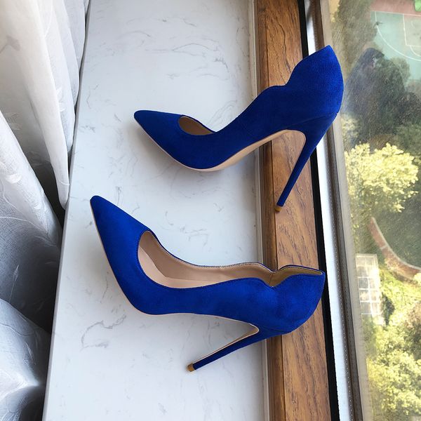 Luxury Brand Women Red Bottoms Zapatos sólidos Royal Blue Woman Curl Cut Wlock Punteed Toes Suele High Heel Shoe 8cm 10 cm 12 cm Sandalias de vestimenta de tacón de tacón