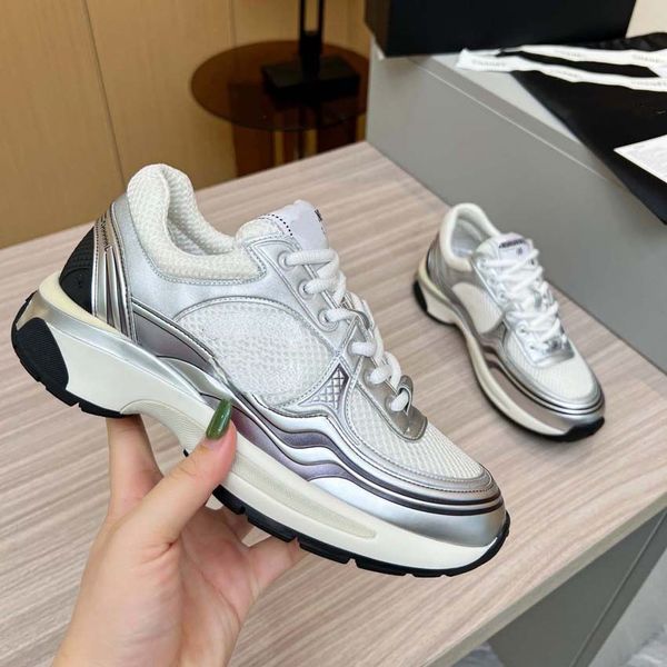 Chaussures décontractées pour femmes de marque de luxe Mode Golden Horn King Silver Horn King Coach couture en cuir maille lettrage plate-forme chaussures de sport pour femmes jogging B22 chaussures