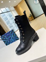 Demi-bottes de Combat Martin d'hiver pour femme, marque de luxe, talon carré de 6CM, chaussures à lacets en cuir de vache, taille 35-40