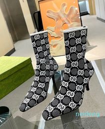 Bottines tricotées pour femmes, marque de luxe, chaussettes élastiques, chaussures décontractées, talon haut, taille 7.5CM