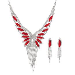 Luxe merk Prachtige super Flash stenen ketting Oorbellen clip set Bruidsaccessoires Bruiloft garen jurk accessoires Etentje sieraden