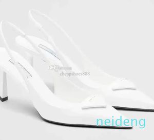 Marcas de lujo Sandalias de vestir tacones altos tacón bajo Zapatos de tacón de cuero cepillado charol blanco negro 34-41