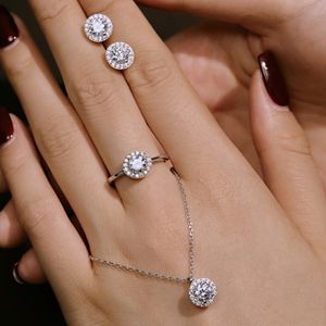 luxe bruidsontwerper sieradenset voor vrouw wo diamanten ketting oorbel ring 925 sterling zilver ronde zirkonia bruiloft kettingen ringen oorbellen geschenkdoos 3 stks/set