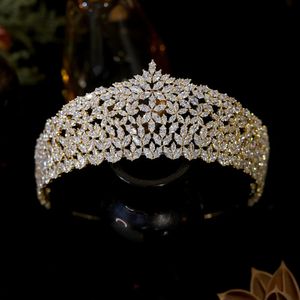 Luxe bruids gouden kroon CZ hoofdtooi kristallen hoofdband bruiloft hoofdtooi haaraccessoires afstudeerceremonie tiara's en kroon 240110