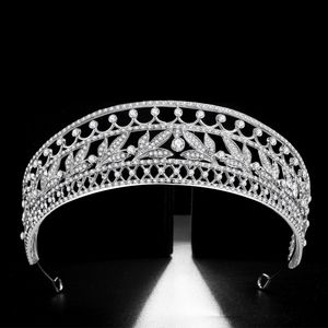 Luxe Bruids Haar Kroon Hoofddeksels Sliver Strass Blad Tiara Crystal Womens Pageant Hearwear Wedding Jewerly voor Bruid