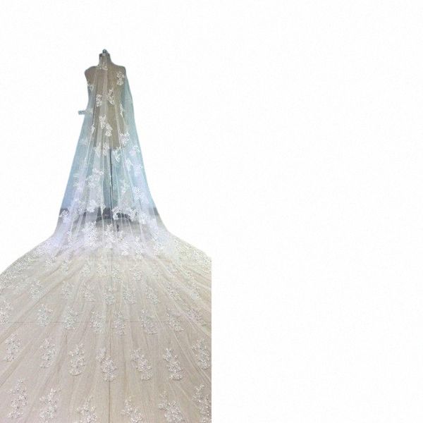 Voiles de mariée de luxe longueur cathédrale avec peigne gratuit 5 M Lg blanc ivoire dentelle appliques perles cristal voiles de mariage images réelles T5nk #