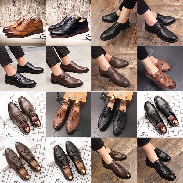 Richelieu de luxe oxford chaussures en cuir à bout pointu à lacets boucle pompon motif tissé haut de gamme hommes mode formelle chaussures en cuir décontractées multi tailles