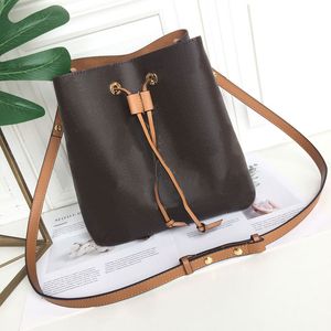 Bolso de cubo de lujo Neo Bolso de mano para mujer Bolso de diseñador Drawstri Bolso cruzado Bolso de hombro Lona revestida a cuadros Monedero de cuero oxidado Forro de microfibra Herrajes dorados