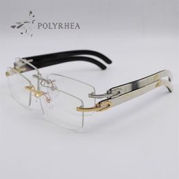Luxe Buffelhoorn Frames Mannen Vrouwen Randloze Optische bril Merk Designer Kwaliteit Witte Binnenkant Met Doos En Cases331w