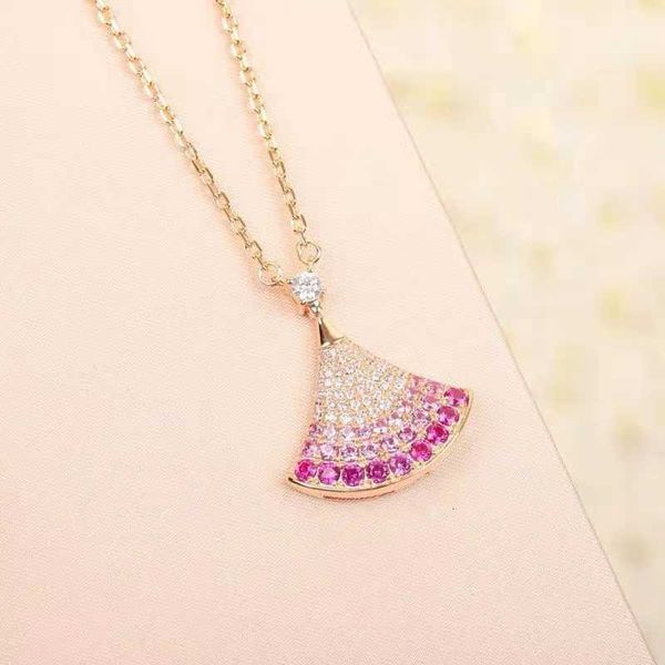 Luxe Bvlgr top bijoux accessoires designer femme Tanabata Limited nouveau dégradé poudre de cerise collier pendentif en forme d'éventail chaîne de clavicule cadeau de saint valentin