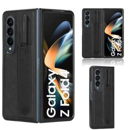 Luxe zakelijke flip -cases met S penhouder slot schokbestendig pu lederen harde pc shell ultra dunne slank voor Samsung Galaxy Z vouw 3 4 5g vouw3vold4