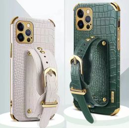 Étui de luxe en cuir avec texture crocodile, étui portefeuille, support de bracelet pour iPhone 15 14 mini Pro Max Xs Xr peterpoppy-3CXG92315