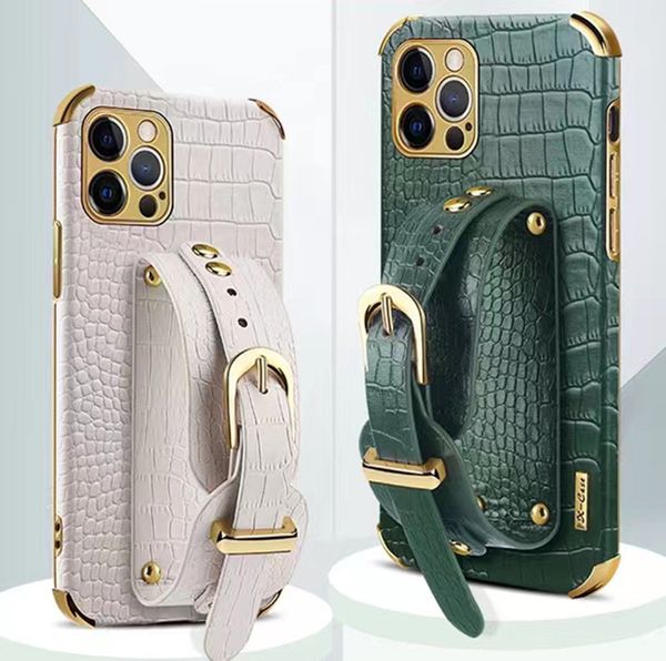 Cuir d'affaires de luxe Crocodile Texture Cover Phone Case holder Etuis portefeuille Support de bracelet Pour iPhone 15 14 13 12 11 mini Pro Max Xs Xr 6 7 8 PLUS