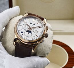 Luxury Business Mens Watch Calendar Eternal Calendar Monthly Calendar Weekly Timing Correa de cuero Mecánica Automática de 44 mm Reloj Wall Wristwatchs